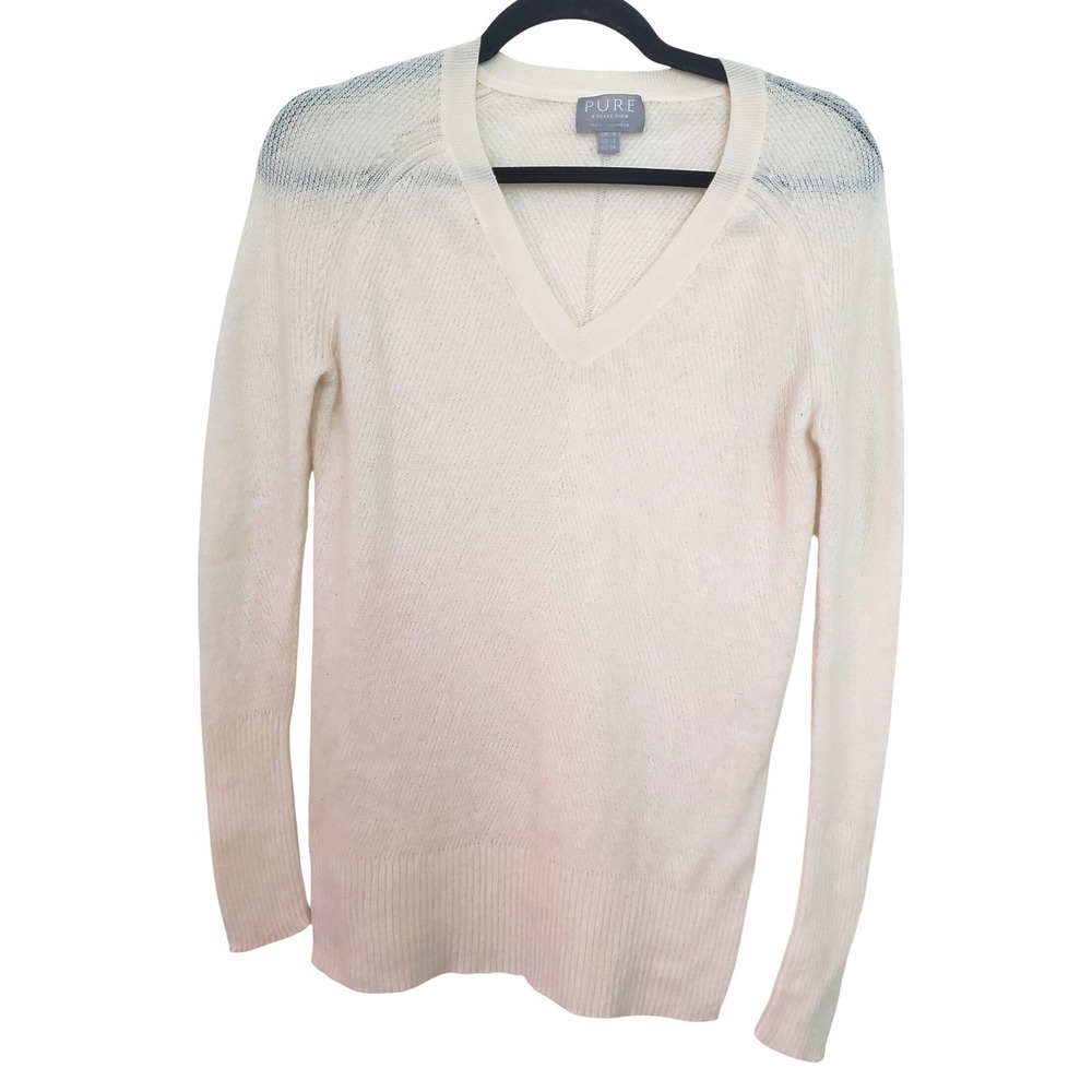 Pure Collection 100% Cashmere V-Neck Sweater Cream White Womens‎ Size 2 Luxury